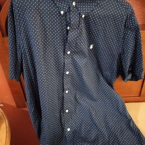 Xxl blue/white polka dot polo button up